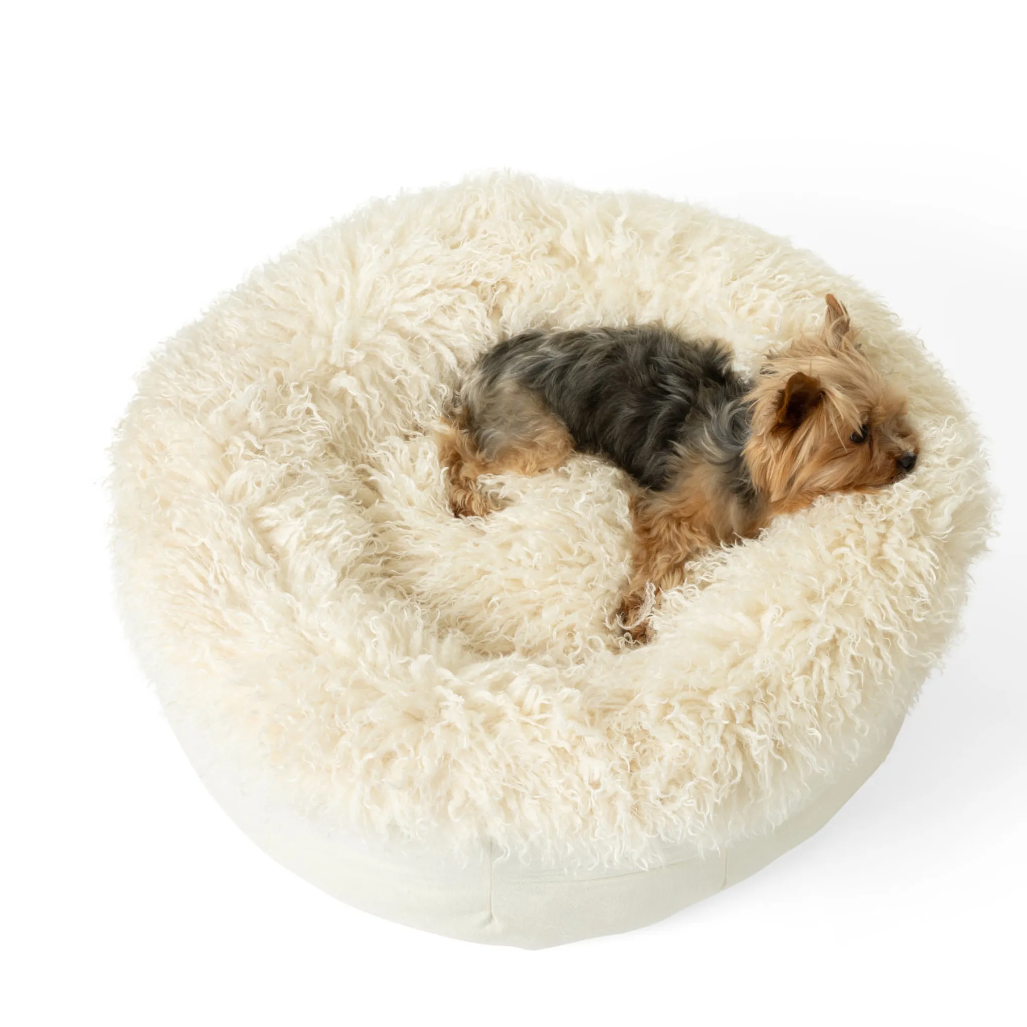 PupPouf™ Luxe Faux Fur Donut Dog Bed - Plush Sheep Ivory - Image 4
