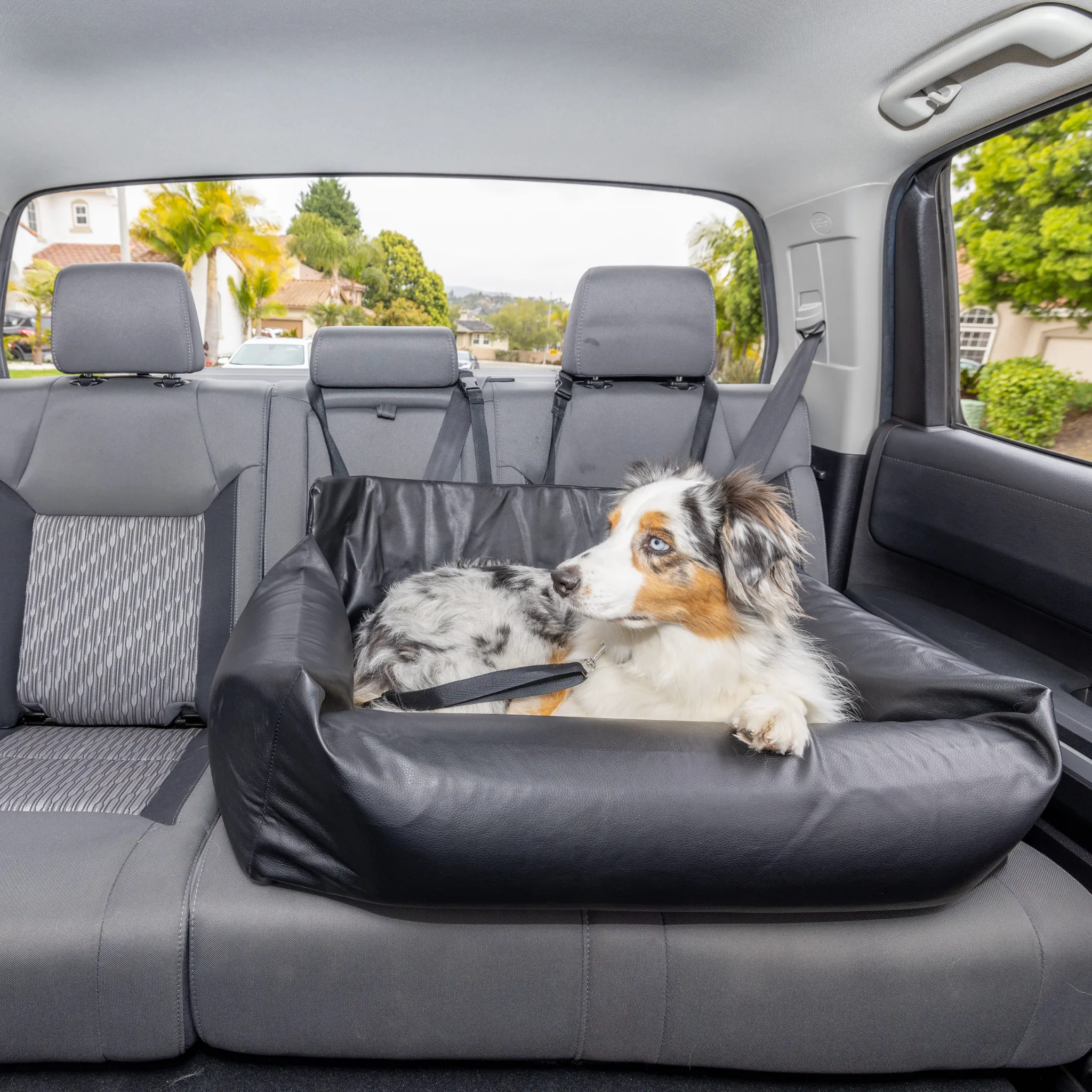 PupProtector™ Faux Leather Memory Foam Dog Car Bed - Black - Image 17