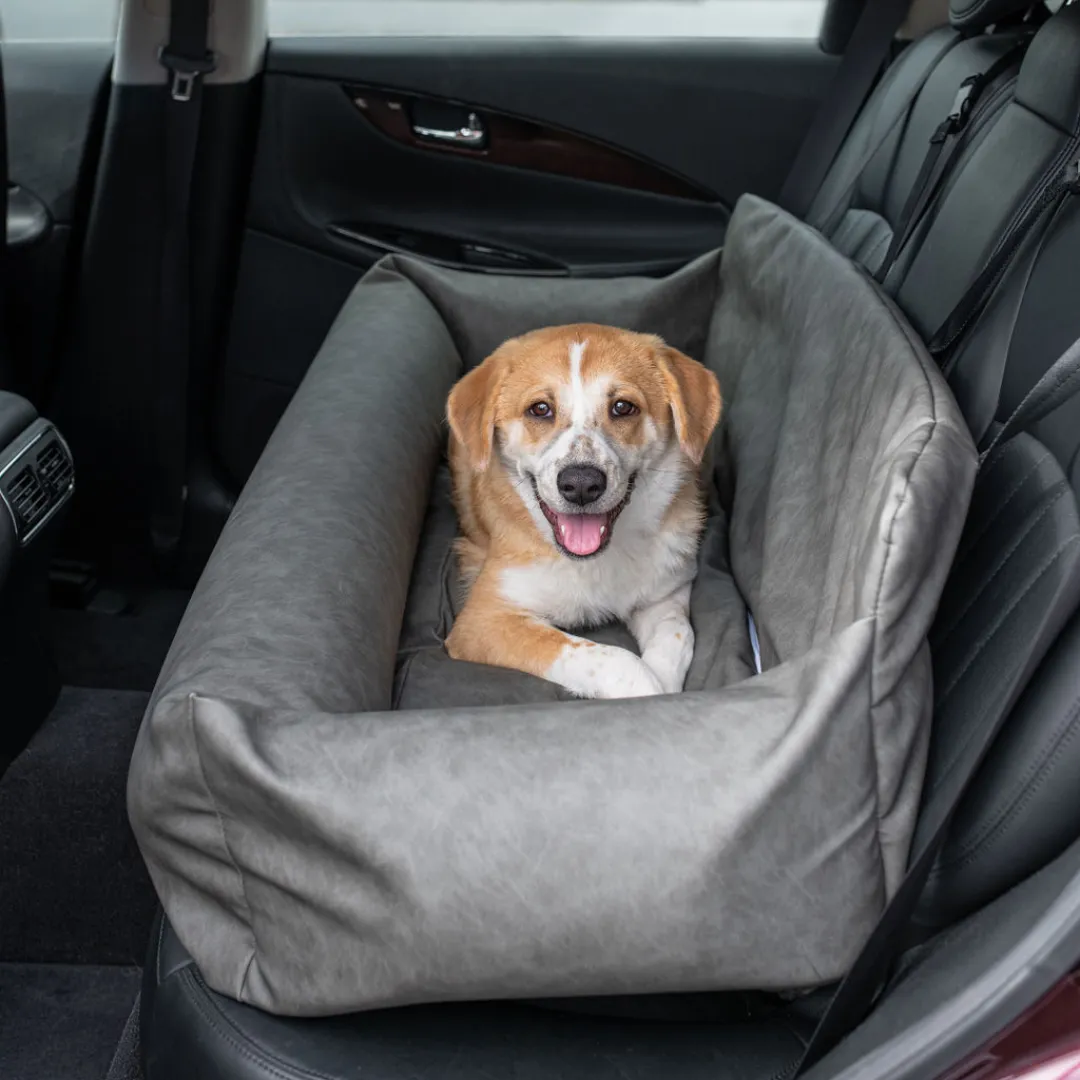 PupProtector™ Faux Leather Memory Foam Dog Car Bed - Slate Gray