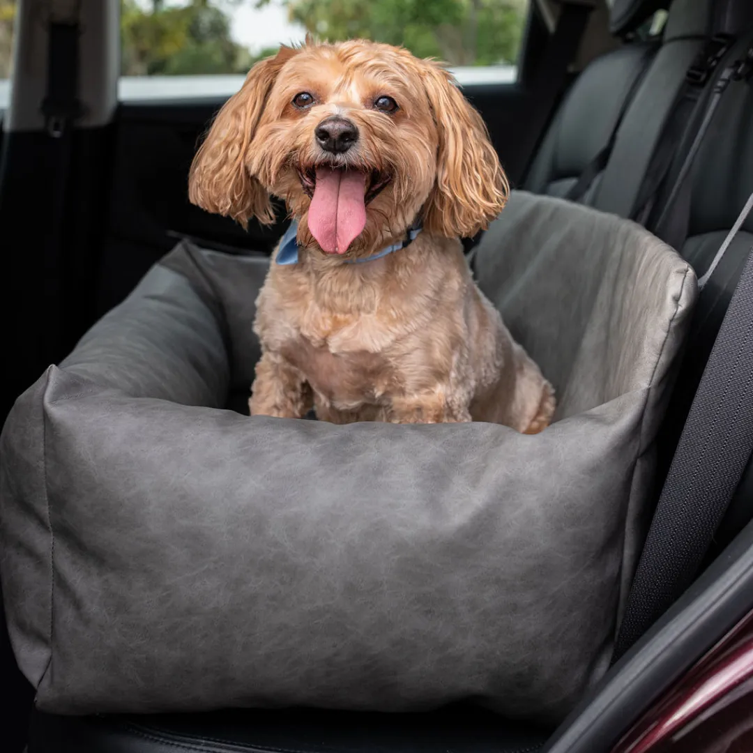 PupProtector™ Faux Leather Memory Foam Dog Car Bed - Slate Gray - Image 2