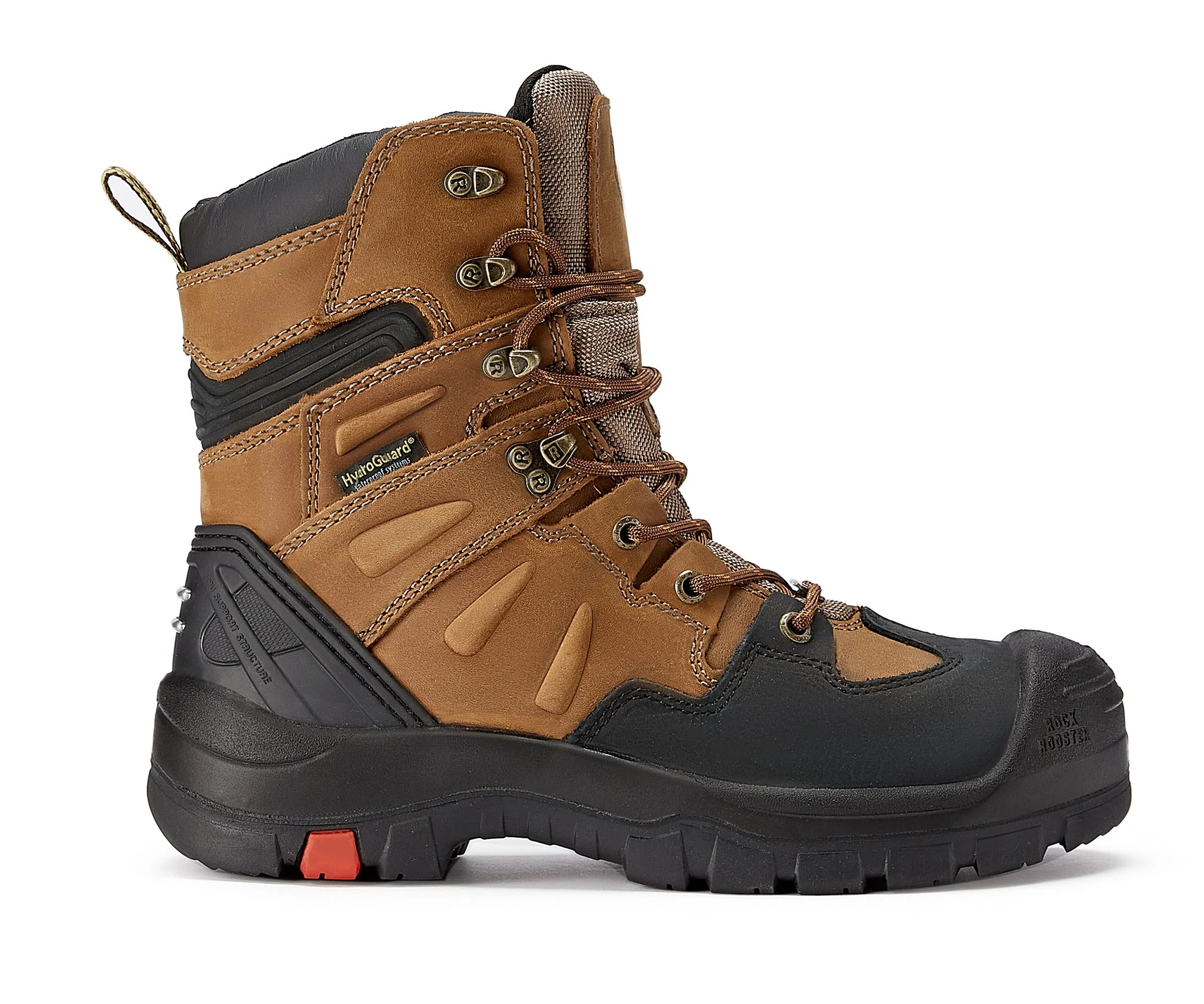 Woodland Men's 8 inch Brown Work Boots, Composite Toe, Slip Resistant, Electrical Hazard Protection, Rubber outsole AK869