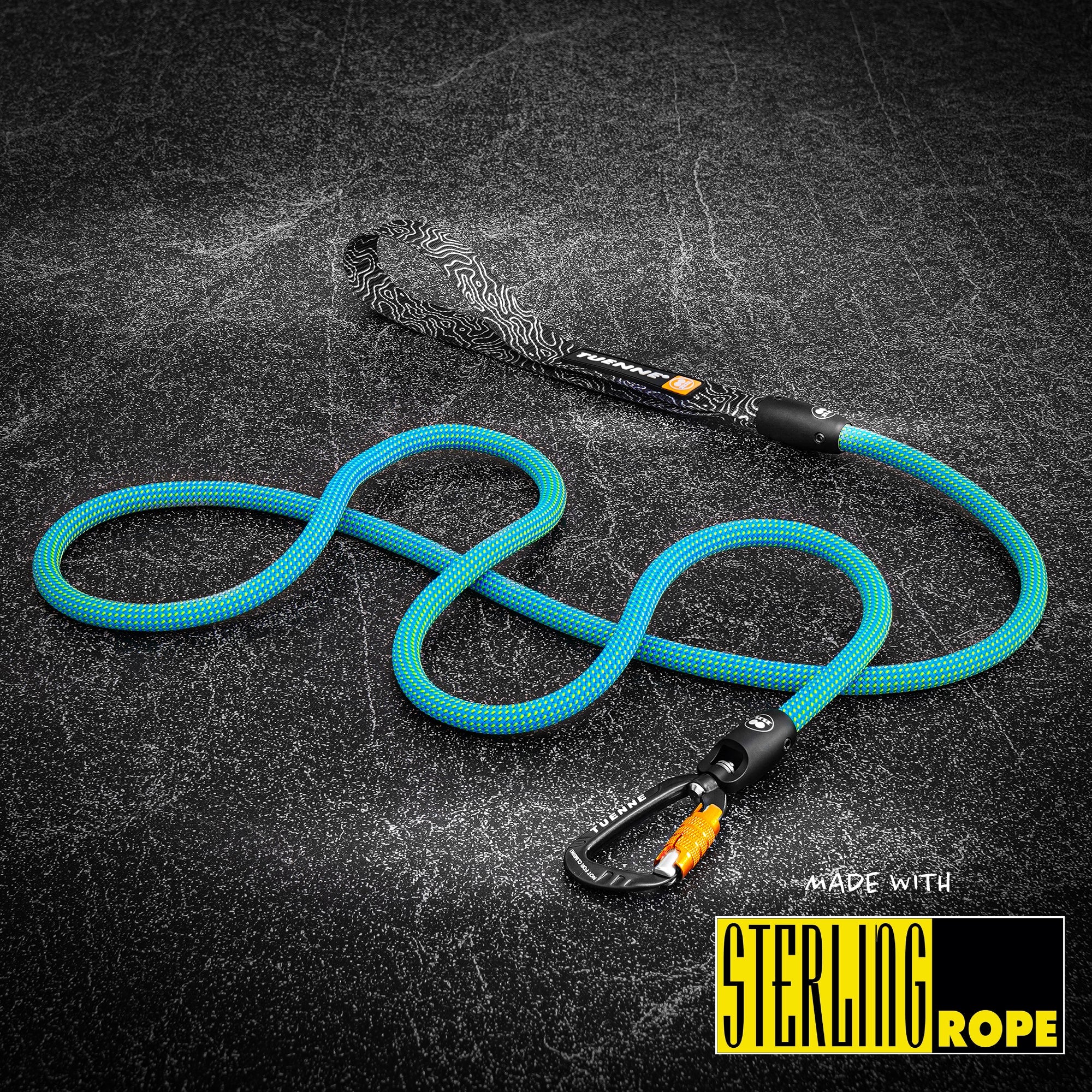 Rope Dog Leash with Auto-Locking Carabiner – 9.4mm Dry-Treated | Ion Blue