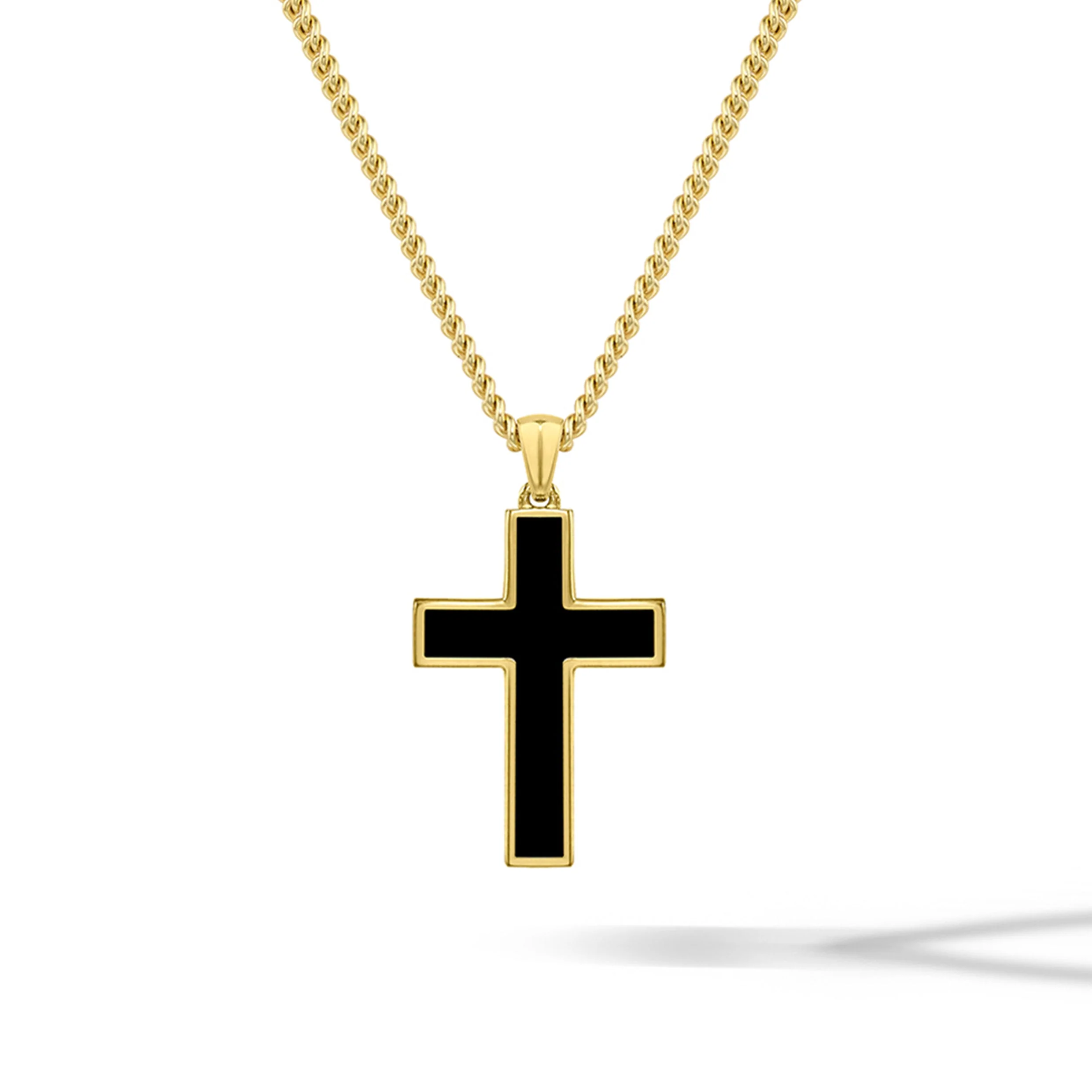 Stone Cross Pendant - 14K Gold Onyx
