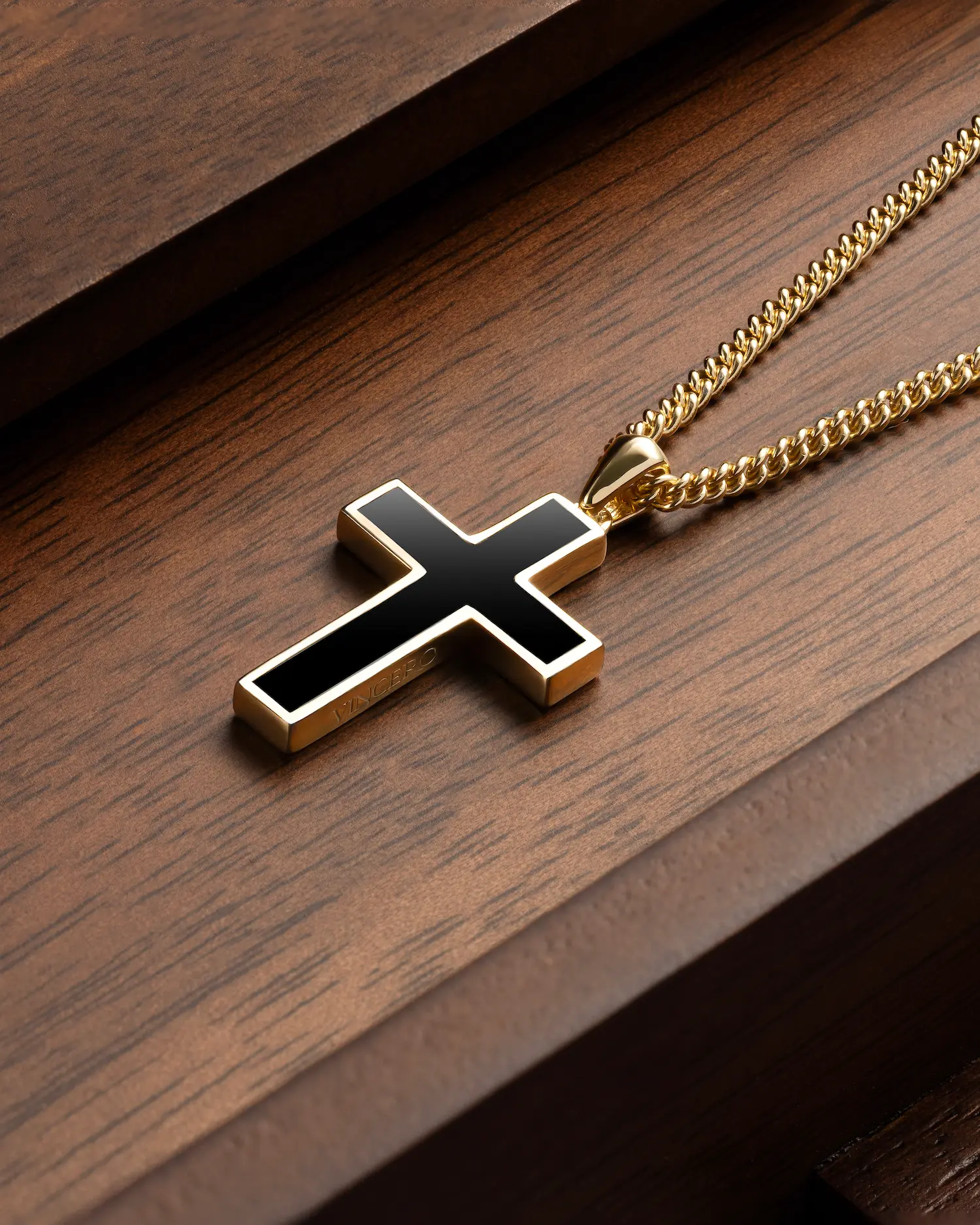 Stone Cross Pendant - 14K Gold Onyx - Image 4