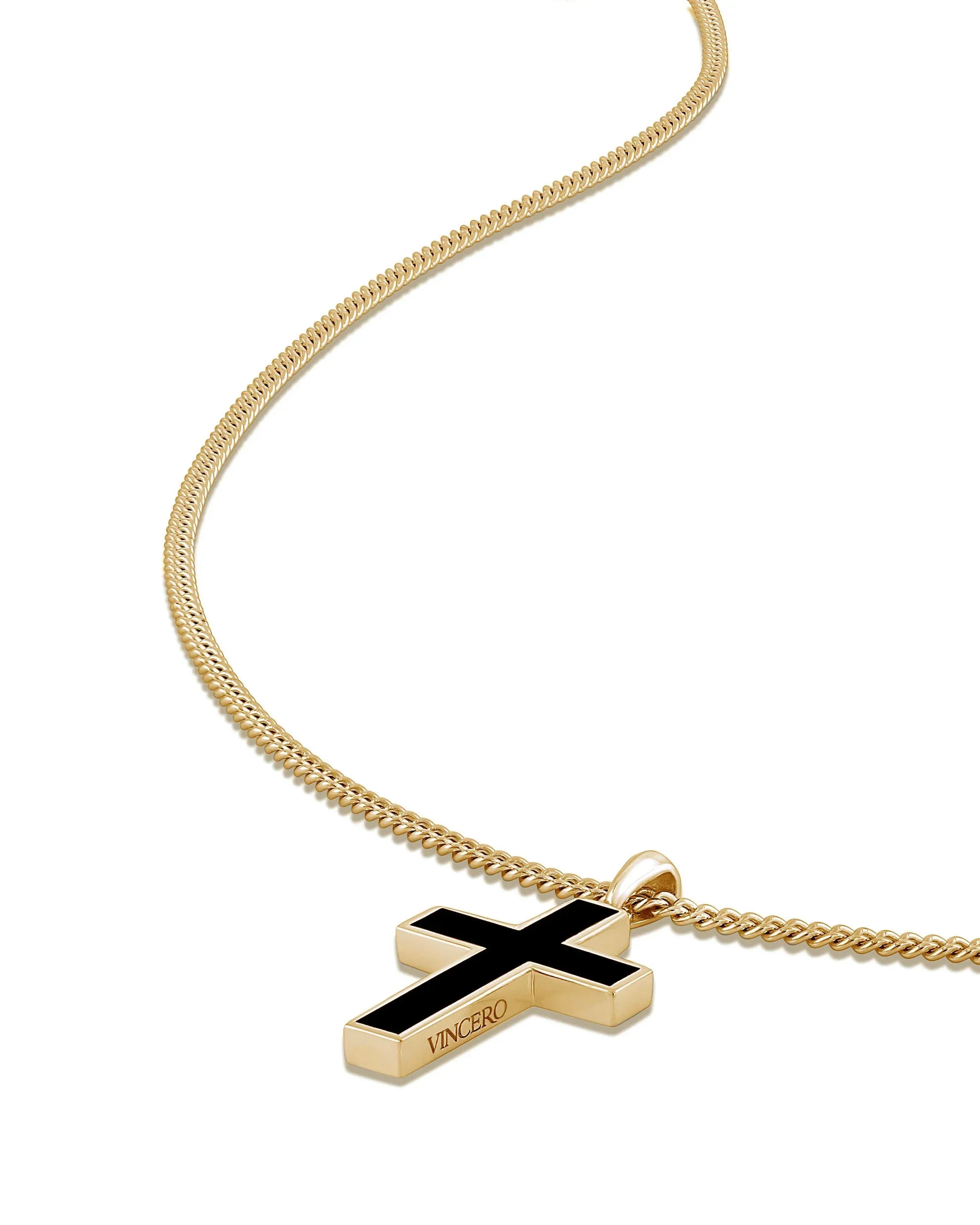 Stone Cross Pendant - 14K Gold Onyx - Image 6