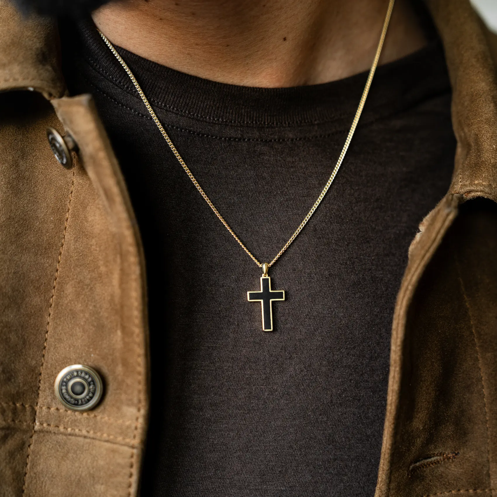 Stone Cross Pendant - 14K Gold Onyx - Image 7