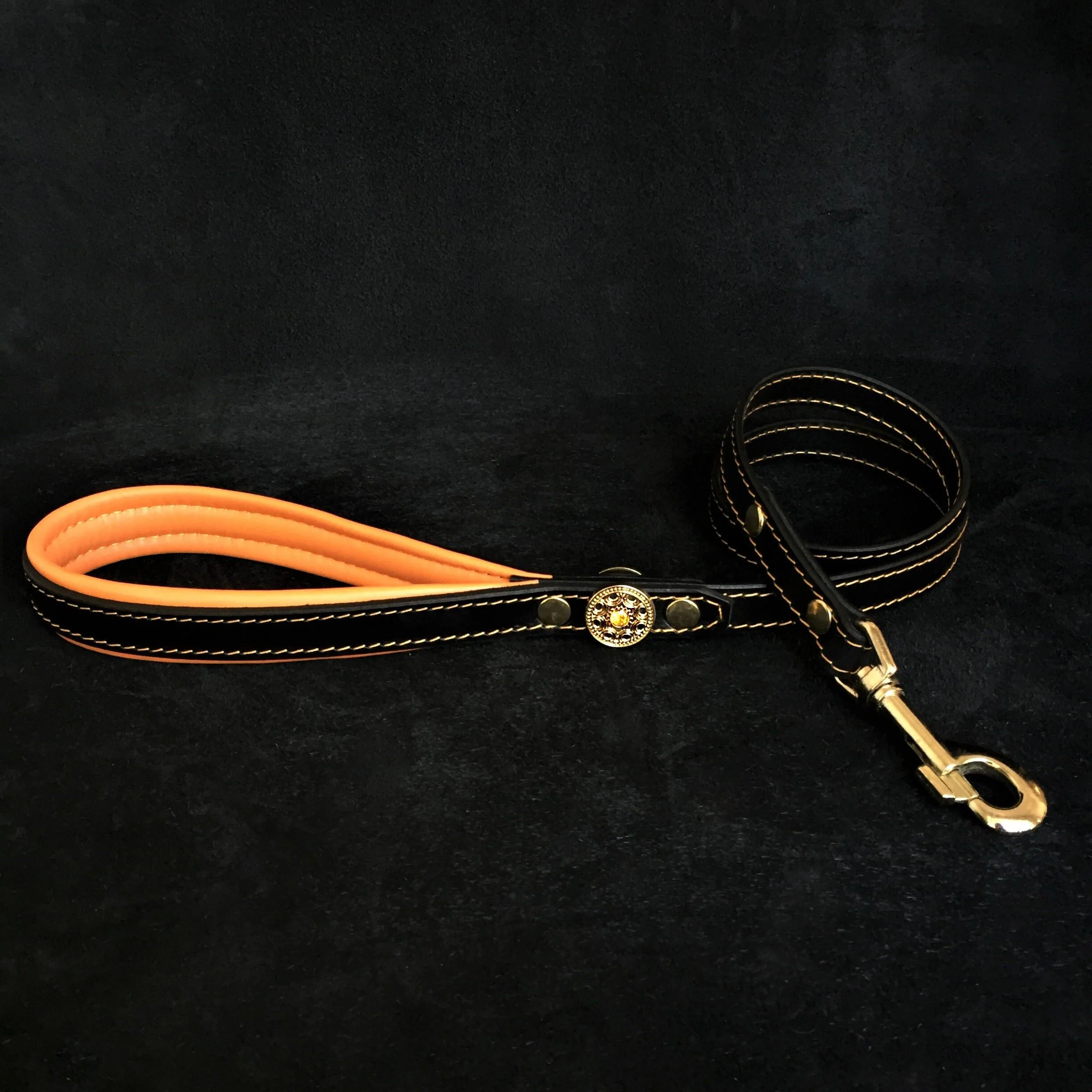 The "Bijou" Dog Harness for Small to Medium Breeds. Black & Orange - Image 5
