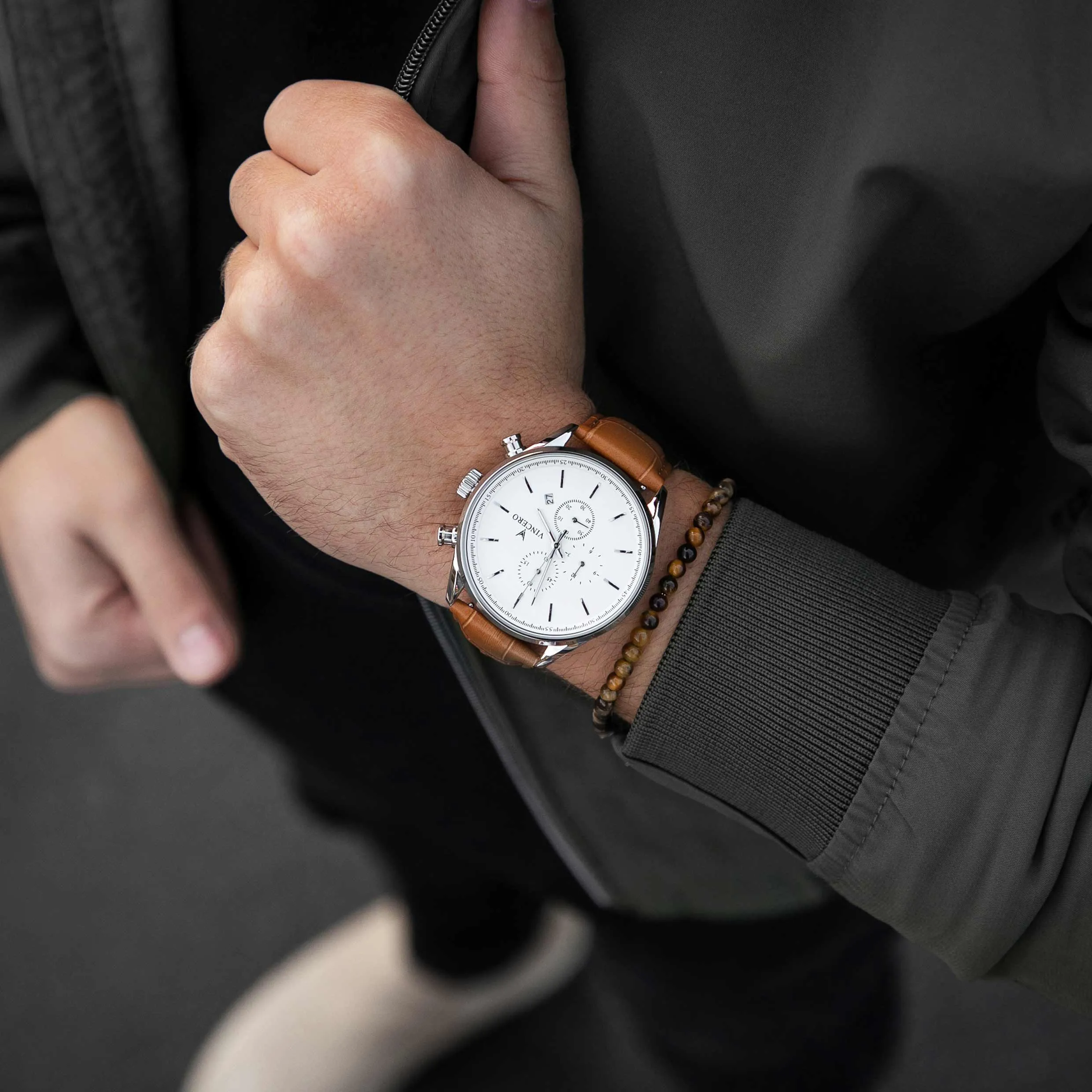 The Chrono S2 40mm Men's Watches - Silver/Tan - Image 3