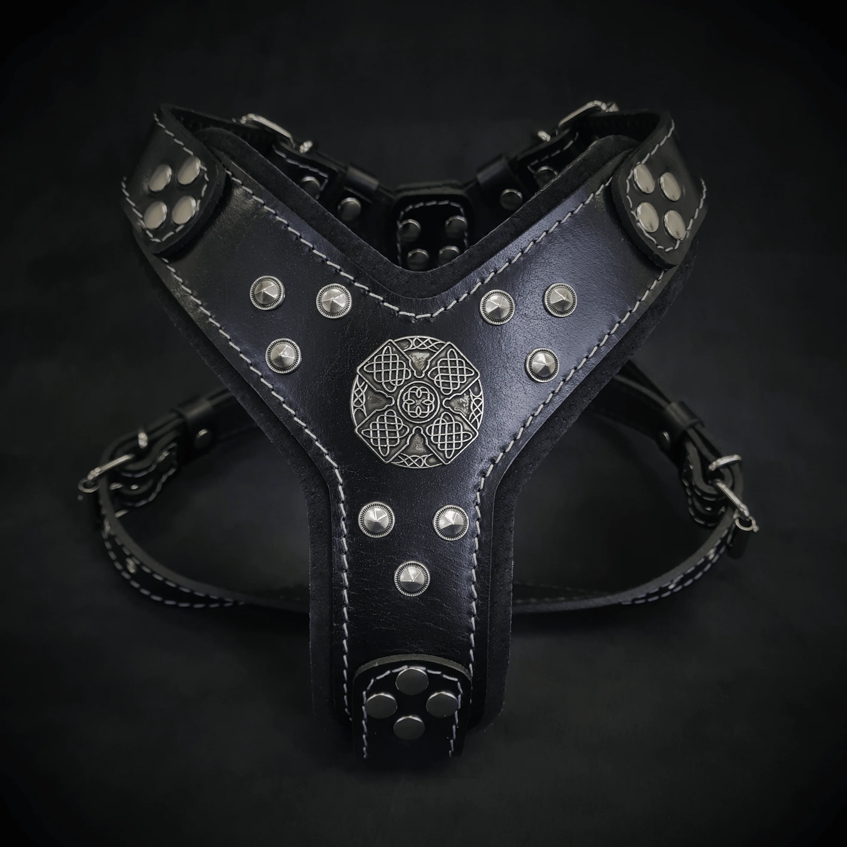 The "Maximus" Dog Harness for Small to Medium Breeds. Black & Silver