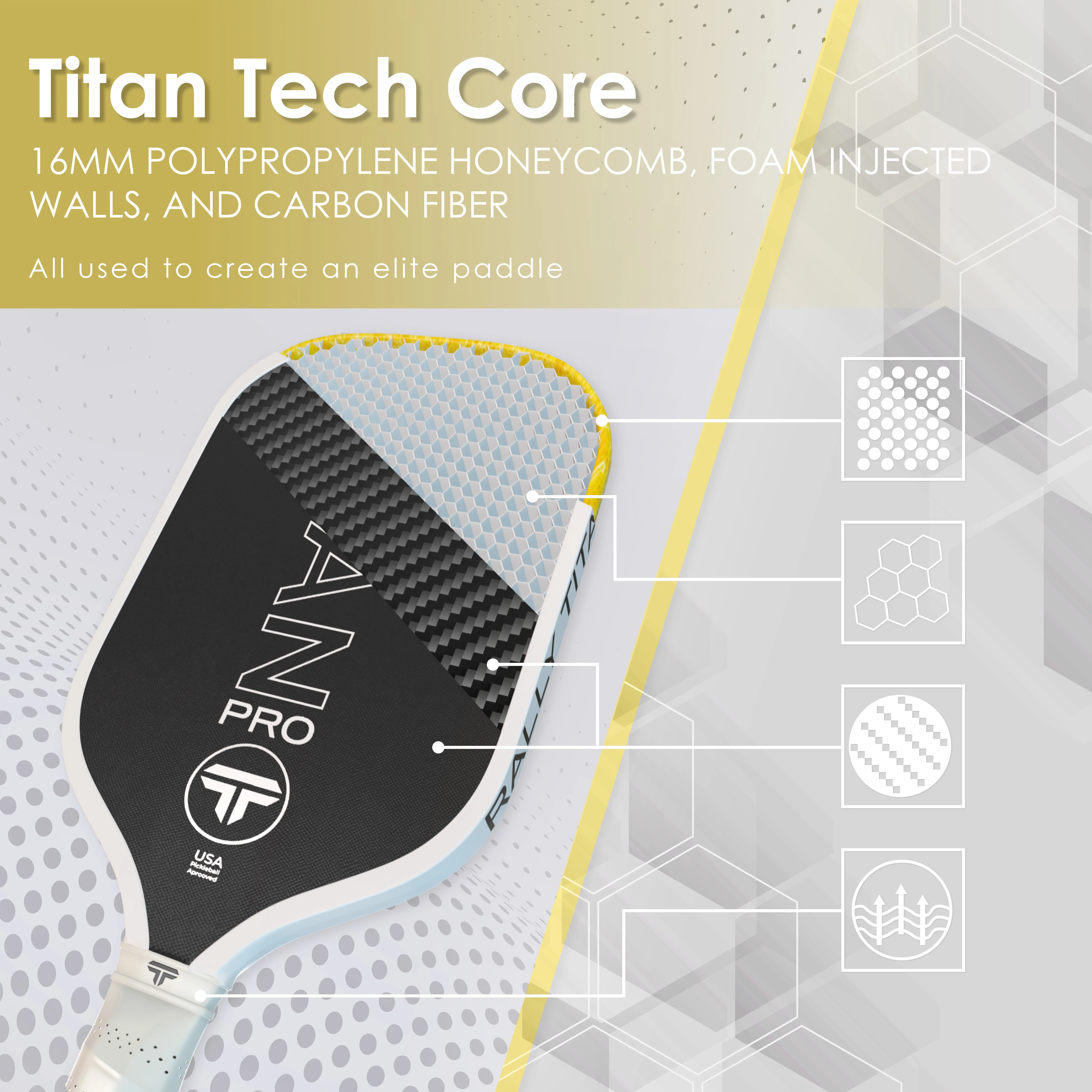 Titan Pro 16MM | Thermoformed Unibody Construction Pickleball Paddle | White with Black - Image 4