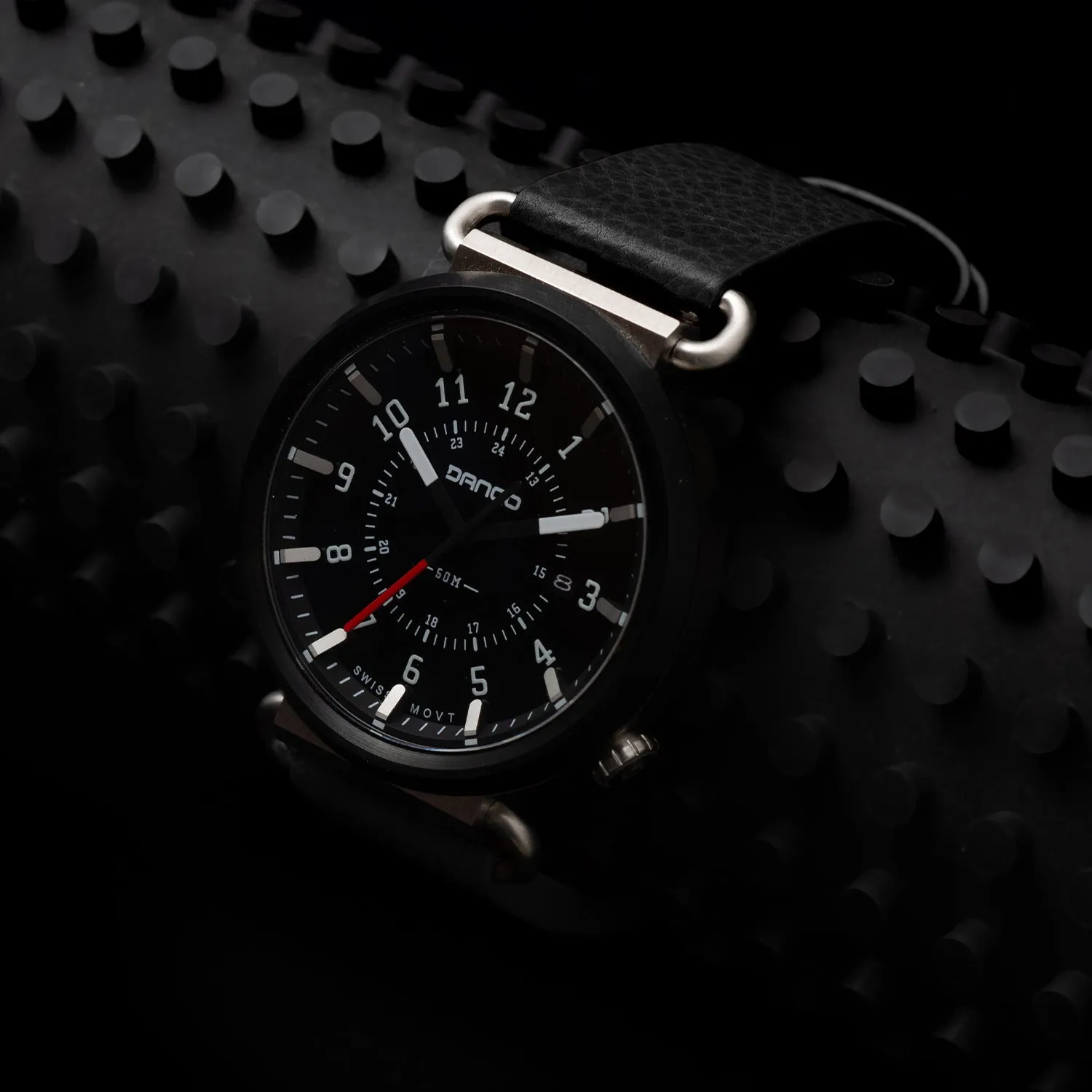 TK-01 - TREK Men's WATCH WITH ITALIAN LEATHER STRAP - JET BLACK - Image 7