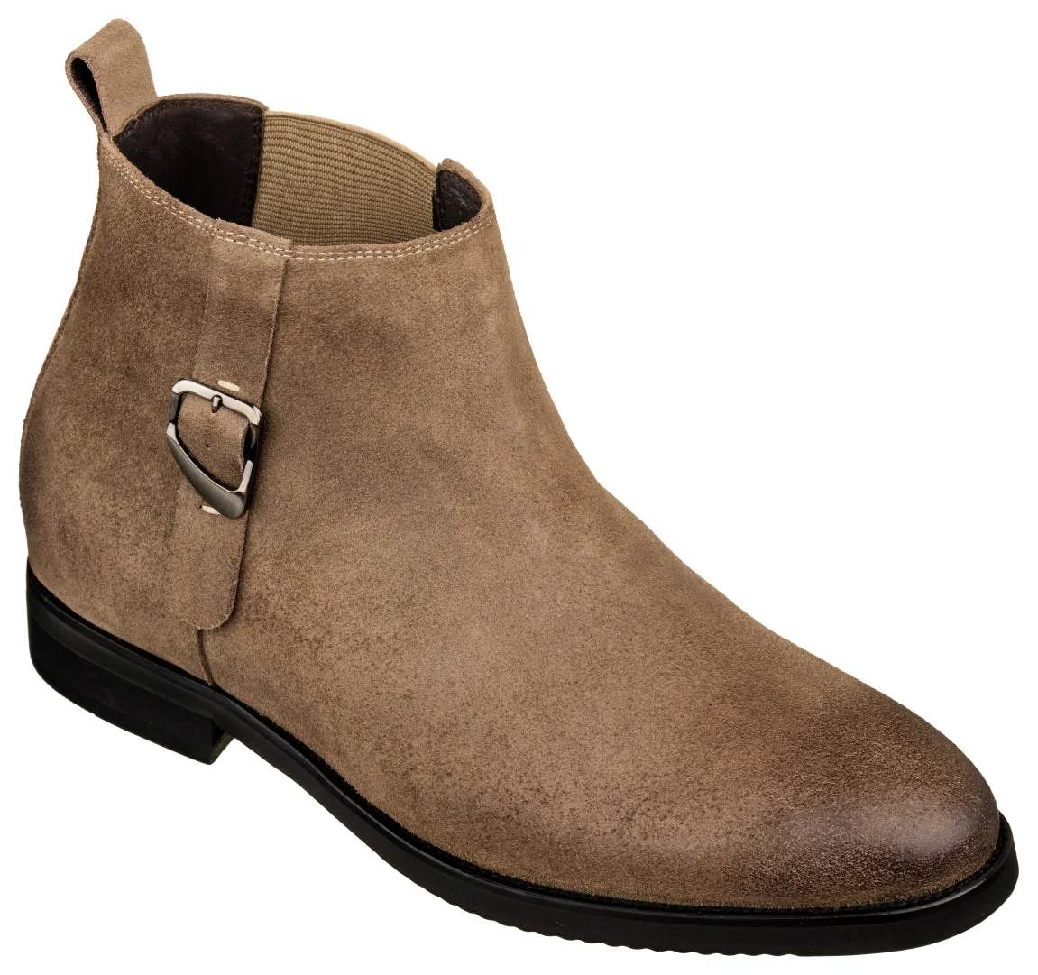 K92083 - 3 Inches Taller (Nubuck Coffee Brown) - Chelsea Ankle Men's Boots