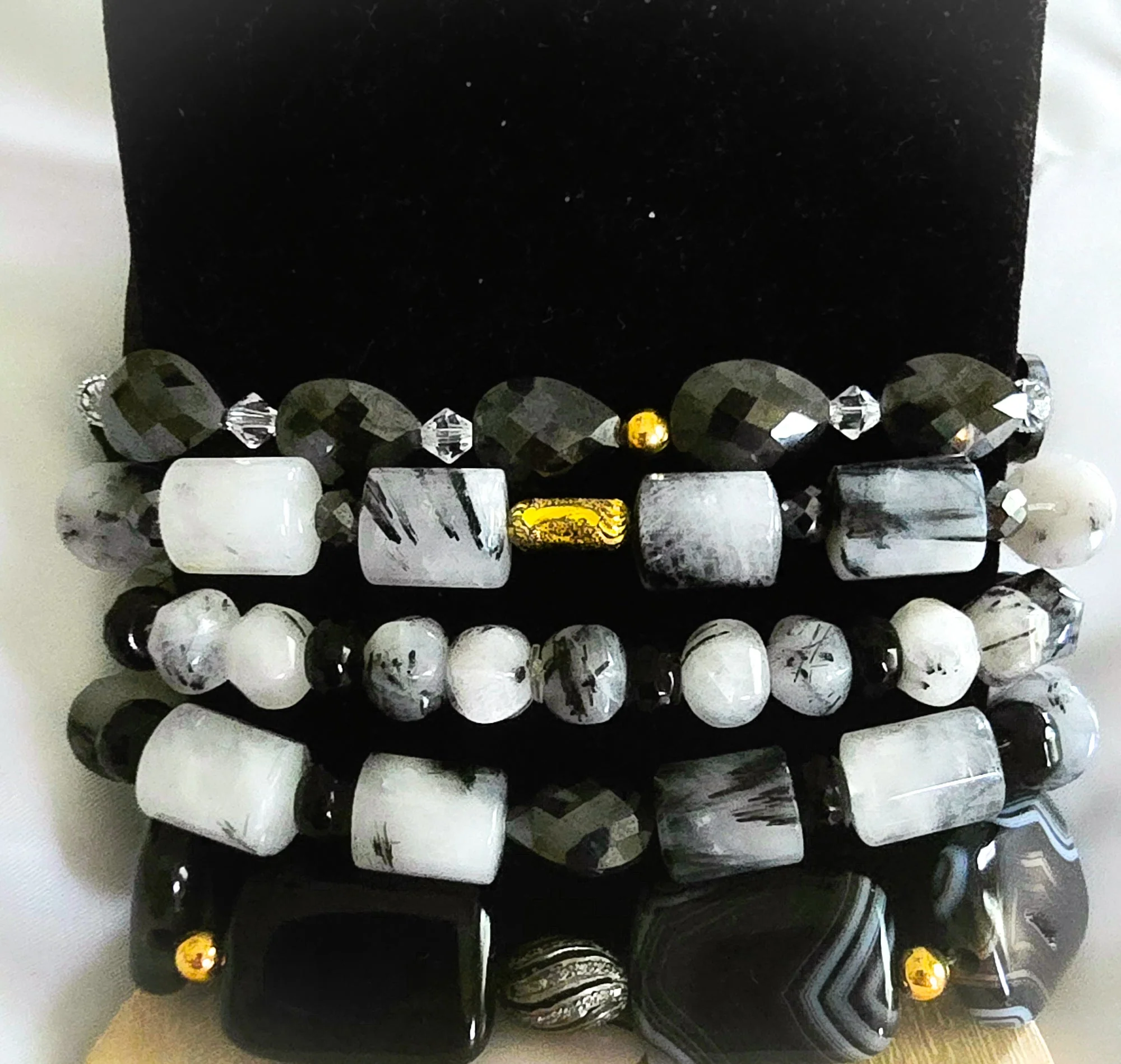 Tourmaline Quartz and Black Moissanite Bracelet Set - Image 4