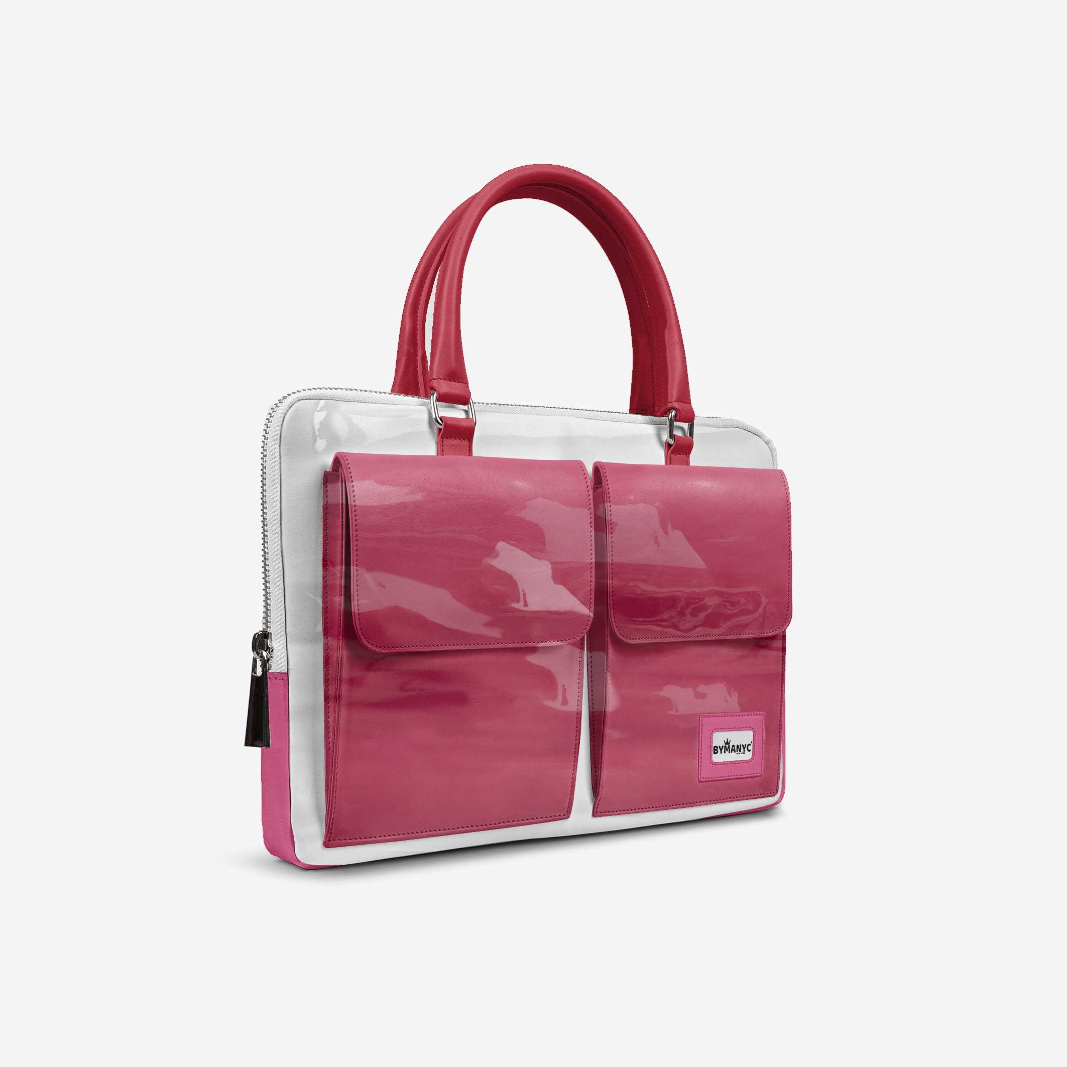 Vegan Designer Luxury Double Pocket Bag 16” BYMANYC ® New York White & Pink - Image 2
