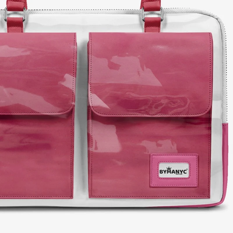 Vegan Designer Luxury Double Pocket Bag 16” BYMANYC ® New York White & Pink - Image 3