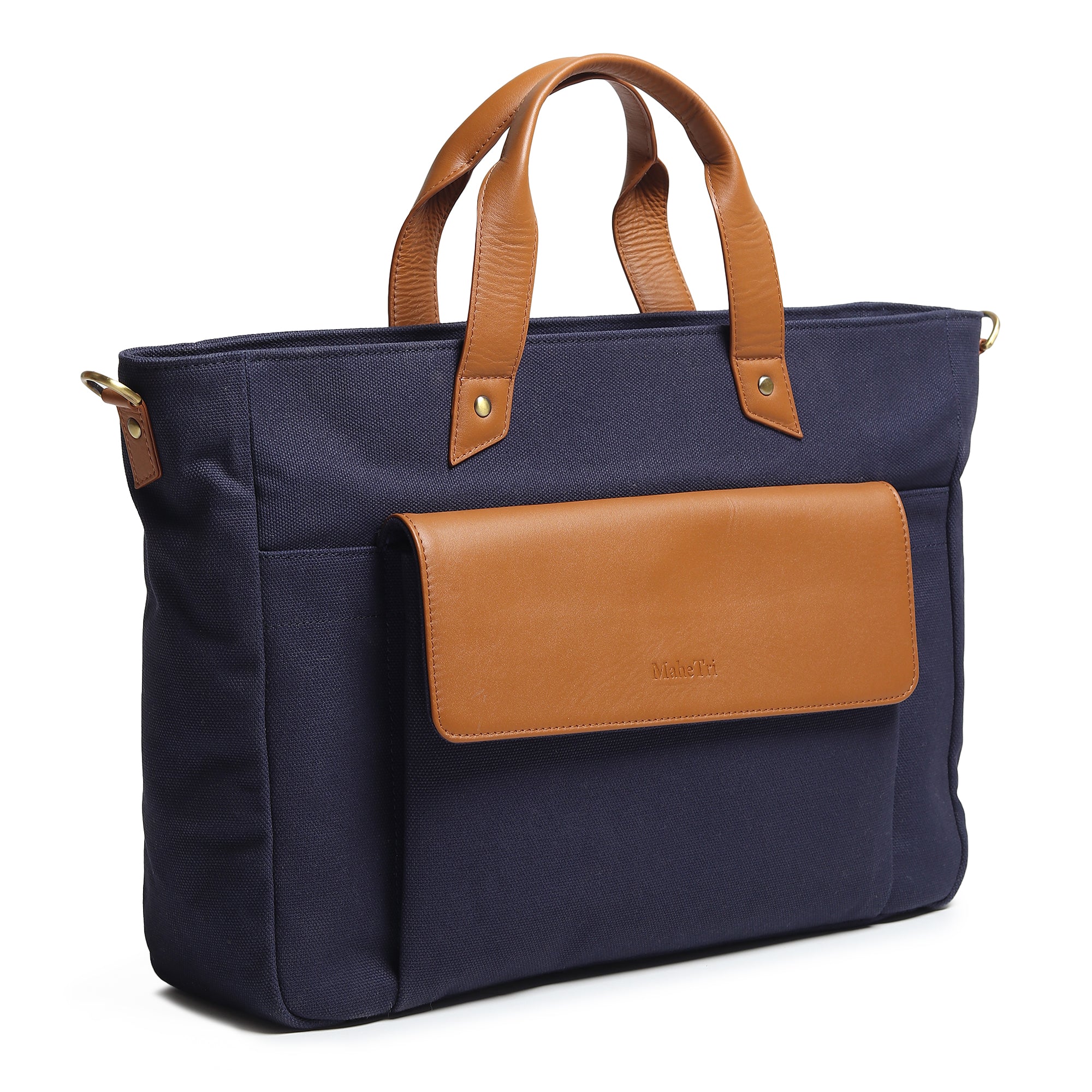 Voyager Canvas Leather Briefcase, Dark Blue - Image 3